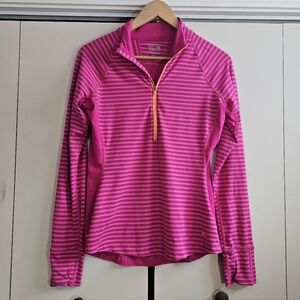 Mountain Hardwear | Half-Zip Active Long Sleeve Pullover Top Pink Stripe Small
